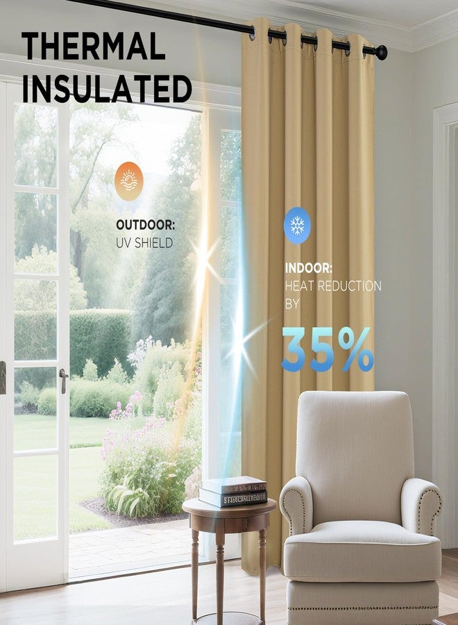 Joydeco Blackout Curtains 63 Inch Length 2 Panels Set, Thermal Insulated Long Curtains& Drapes 2 Burg, Room Darkening Grommet Drapes for Living Room Bedroom Window (W52 x L63 Inch, Beige) - Image 4